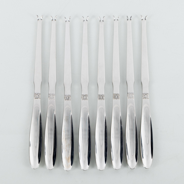 NILS JOHAN, 8 st, skaldjursbestick, rostfritt stål, "Sessan", 1900-talets andra hälft