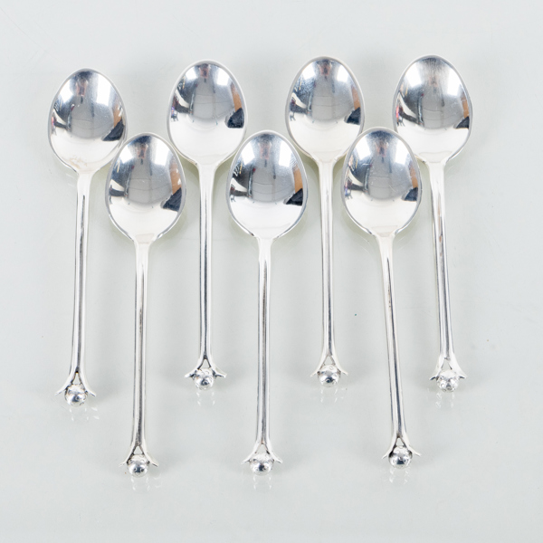 KAFFESKEDAR, 7 st, silver, CFC Stockholm, 1950/-60-tal, vikt ca 75 g