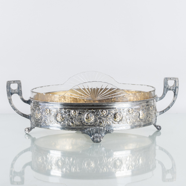 JARDINJÄR, nysilver och glas, märkt Bavaria, 1900-talets första hälft