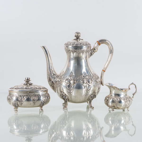  KAFFESERVIS, 3 del, silver, tot vikt ca 1 250 g