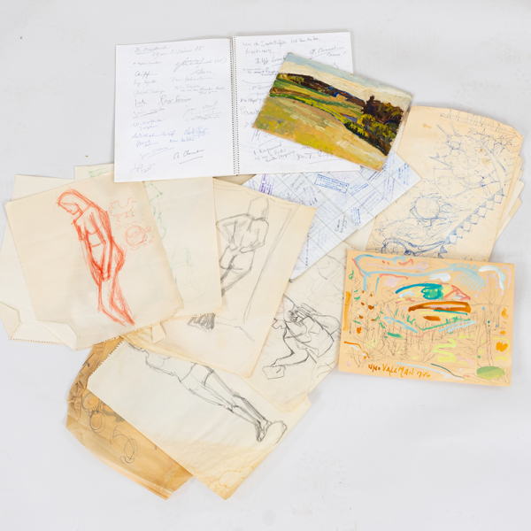 UNO VALLMAN (1913 - 2004), samling teckningar, skisser och akvarell, bla signerade