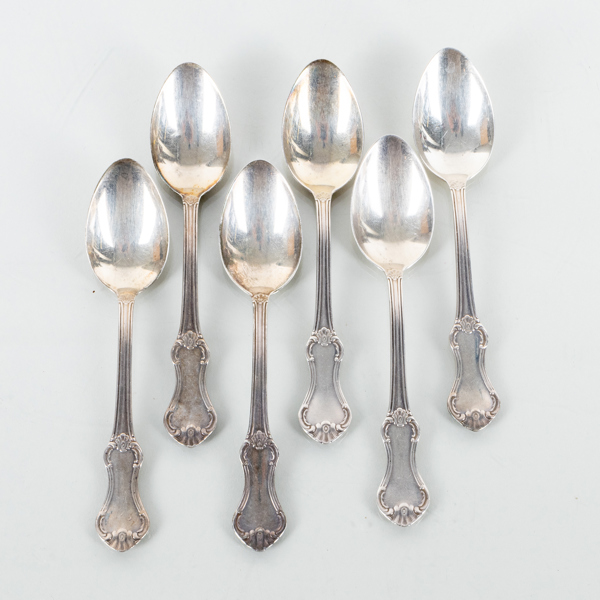 KAFFESKEDAR, 6 st, silver, MEMA, 1953, tot vikt ca 95 g