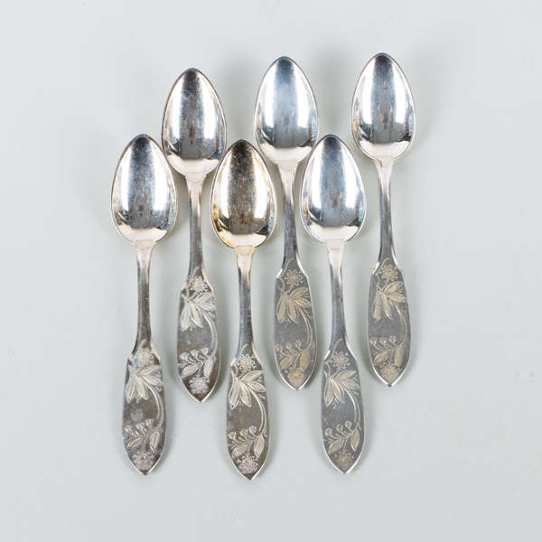 KAFFESKEDAR, 6 st, silver, Cesons, Stockholm 1967, tot vikt ca 84 g 