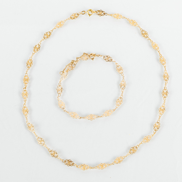 COLLIER OCH ARMBAND, 18k guld, vikt ca 7,3 g 