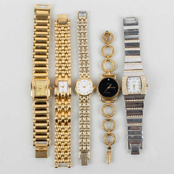 ARMBANDSUR, 5 st, vit- och gulmetall, Facit, Visa, Moretime, Inex och La Couronne, 1900-tal