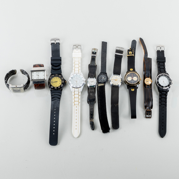 SAMLING ARMBANDSUR, 10 st, metall, bla Hitech, Eve Mon Crois, Exacta, Dimpax, 1900-/2000-tal