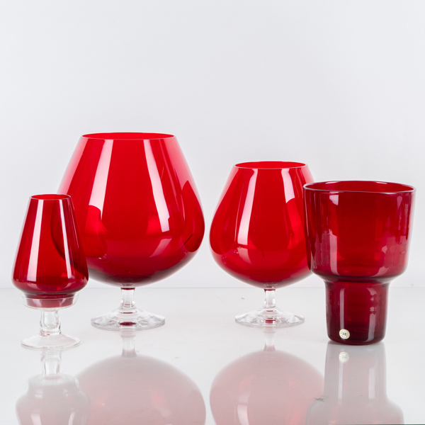 VASER/SKÅLAR, 3 st SAMT LJUSLYKTA, glas, bla Reijmyre, 1900-tal