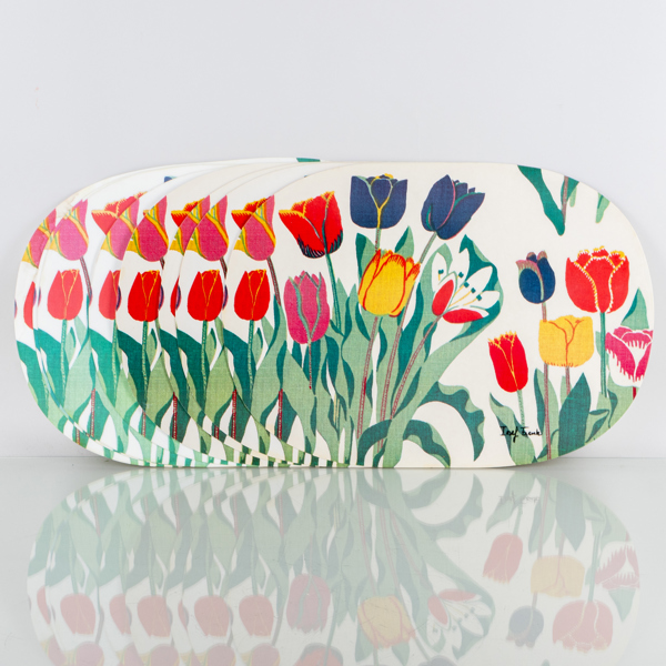 JOSEF FRANK, 8 st bordstabletter, "Tulpaner", för Firma Svenskt Tenn