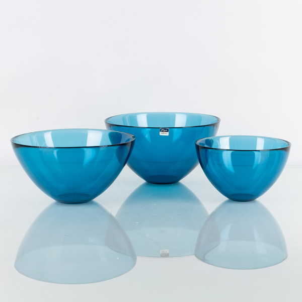 SVEN PALMQVIST, 3 st skålar, glas, "Fuga", Orrefors, 1900-talets mitt