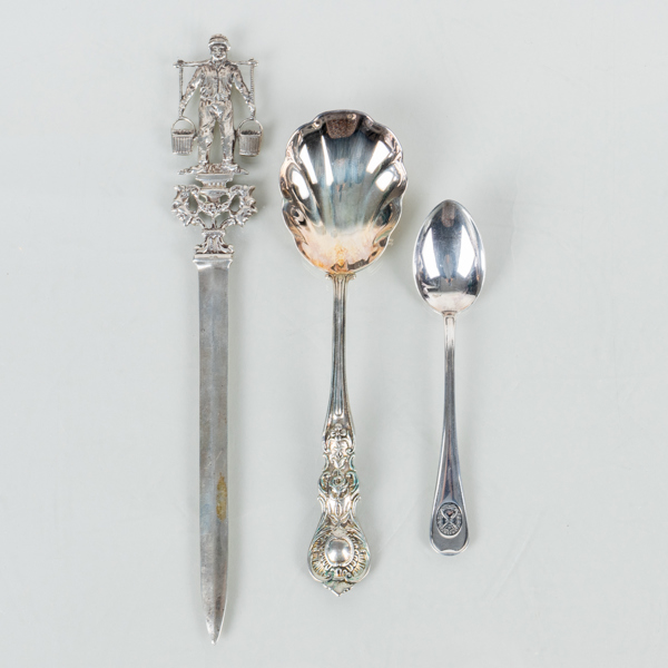 SKEDAR, 2 st, SAMT BREVKNIV, silver, bla GAB och GEWE, 1900-tal, tot. vikt ca 75 g