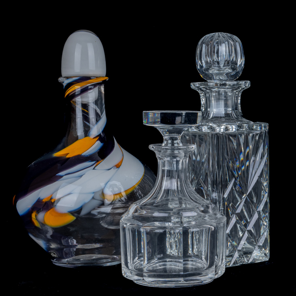 KARAFFER, 3 st, glas, bla Vas Vitreum, 1900-tal