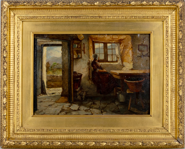 OIDENTIFIERAD KONSTNÄR, olja på pannå, England, 1800-tal, monogramsignerad AF