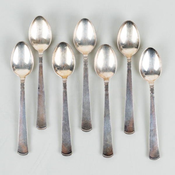 JACOB ÄNGMAN, 7 st kaffeskedar, silver, "Rosenholm", GAB, 1960-/70-tal, tot vikt ca 85 g