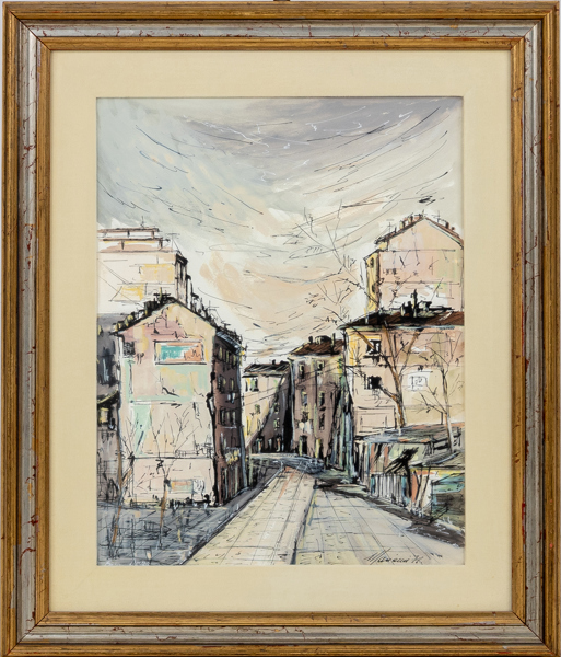 OIDENTIFIERAD KONSTNÄR, blandteknik, sannolikt Italien, otydligt signerad och daterad 72