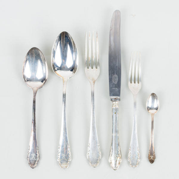 BESTICKUPPSÄTTNING, 73 del, silver, SNS, bla 1935, tot vikt inkl stålblad ca 3 230 g