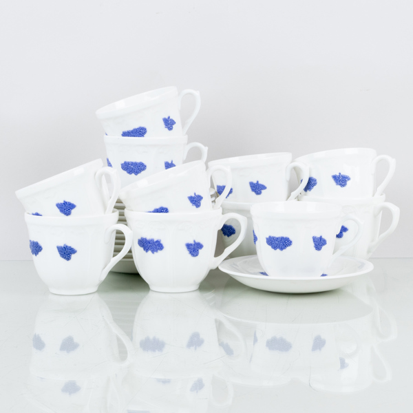 KAFFEKOPPAR MED FAT, 11 st, porslin, "Blå Blom", Gustavsberg