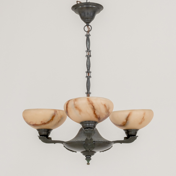 TAKLAMPA, patinerad metall, 1900-talets första hälft 