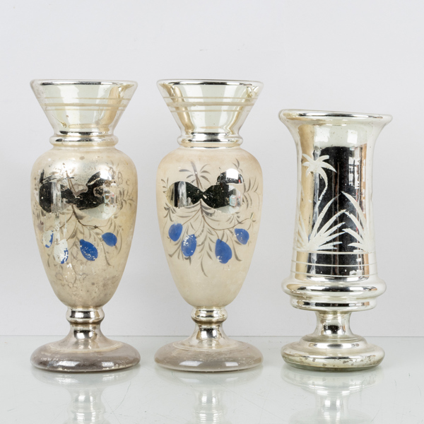 VASER, 3 st, glas, sk fattigmanssilver, 1800-tal