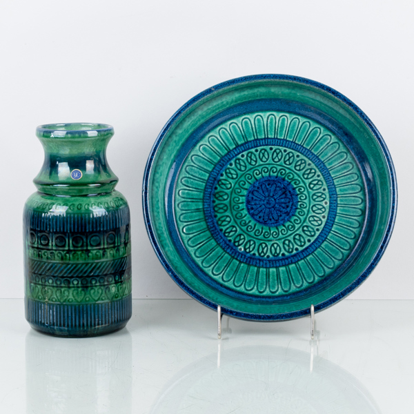 MARI SIMMULSON, skålfat samt vas, stengods, Upsala Ekeby