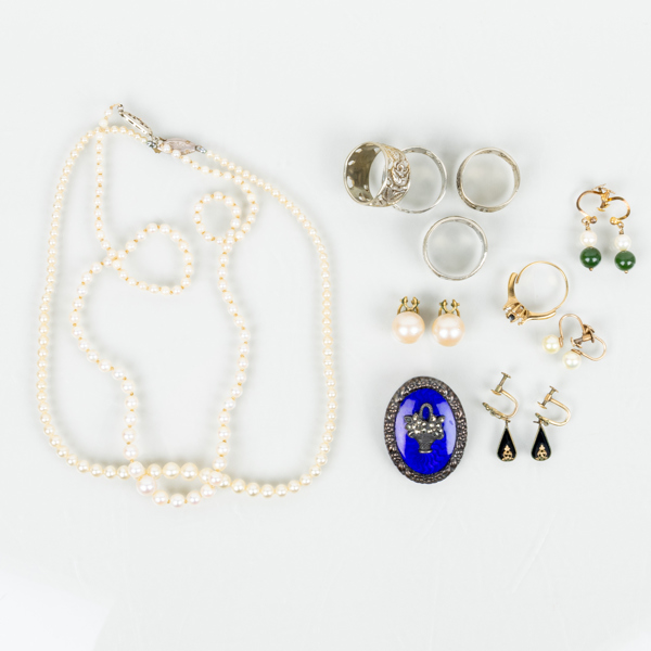  SAMLING BIJOUTERIER, 12 del, bla silver, 1900-tal