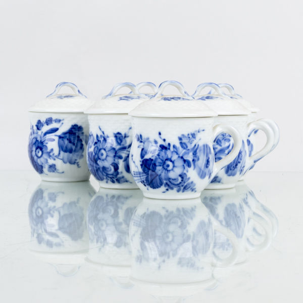 CRÈMEKOPPAR, 6 st, porslin, "Blå blomst", Royal Copenhagen