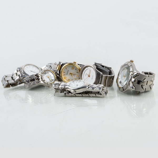 SAMLING ARMBANDSUR, 6 st, metall, bla Polo Jack, Citizen, Tajms, Moretime, 1900-/2000-tal