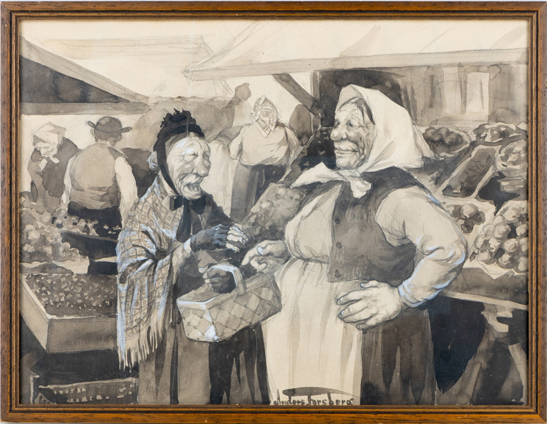 ANDERS FORSBERG (1871-1914), tusch och täckvitt, signerad