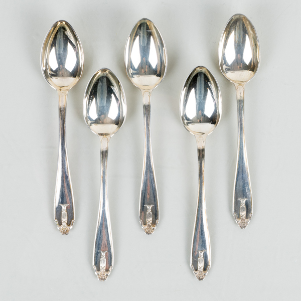 KAFFESKEDAR, 5 st, silver, GAB, 1933, tot vikt ca 86 g