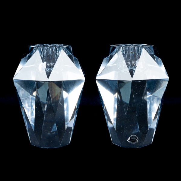 ASTA STRÖMBERG, 1 par ljusstakar, glas, "Diamant", Strömbergshyttan