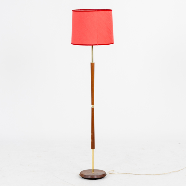 GOLVLAMPA, teak och mässing, 1900-talets mitt