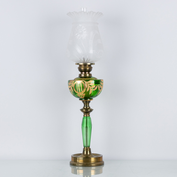 BORDSFOTOGENLAMPA, mässing och glas, omkring år 1900