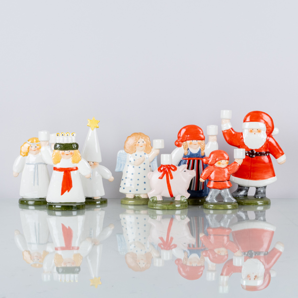 LISA LARSON, 8 st ljusstakar, porslin, för Goebel, Tyskland