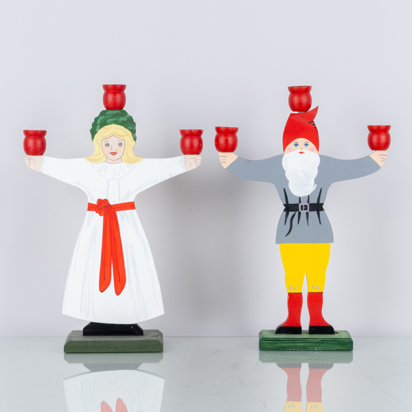 KANDELABRAR, 1 par, målat trä, Borås Hemslöjd, 1900-talets andra hälft