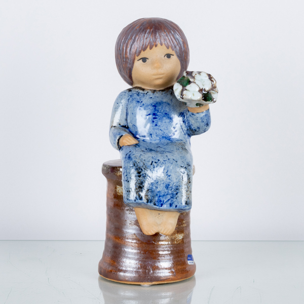 LISA LARSON, figurin, stengods, "Blomsterflicka", Gustavsberg