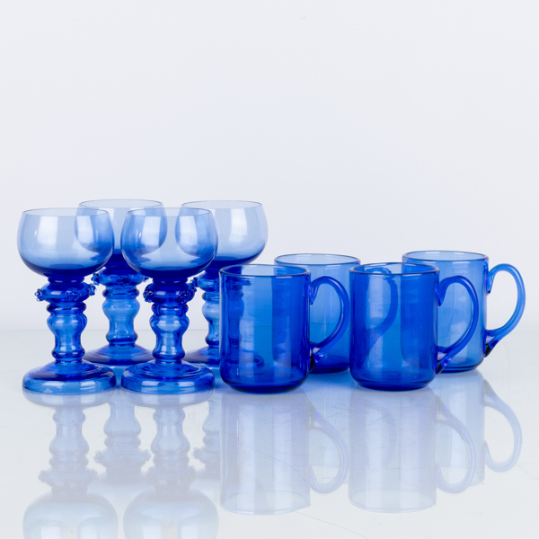 REMMARE SAMT MUGGAR, 4 + 4 st, glas, 1900-/2000-tal