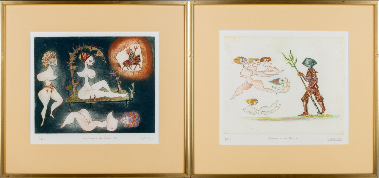 GUILLERMO SILVA SANTAMARIA (1921-2007), färgetsningar, 2 st, signerade och numrerade 3/100