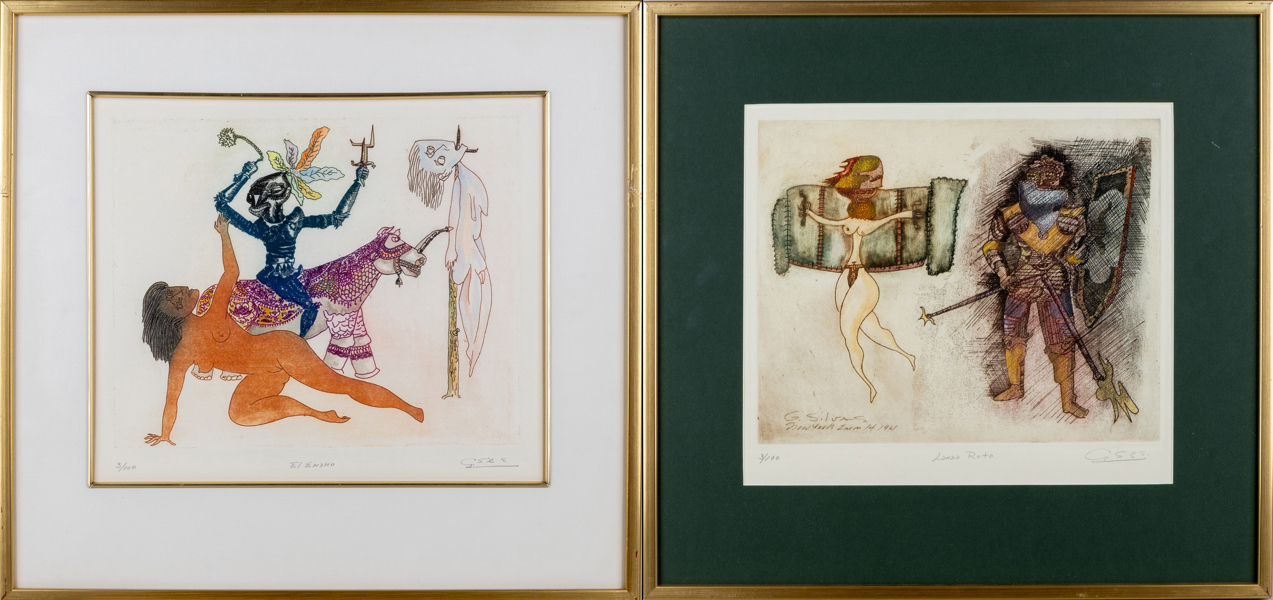 GUILLERMO SILVA SANTAMARIA (1921-2007), färgetsningar, 2 st, signerade och numrerade 3/100