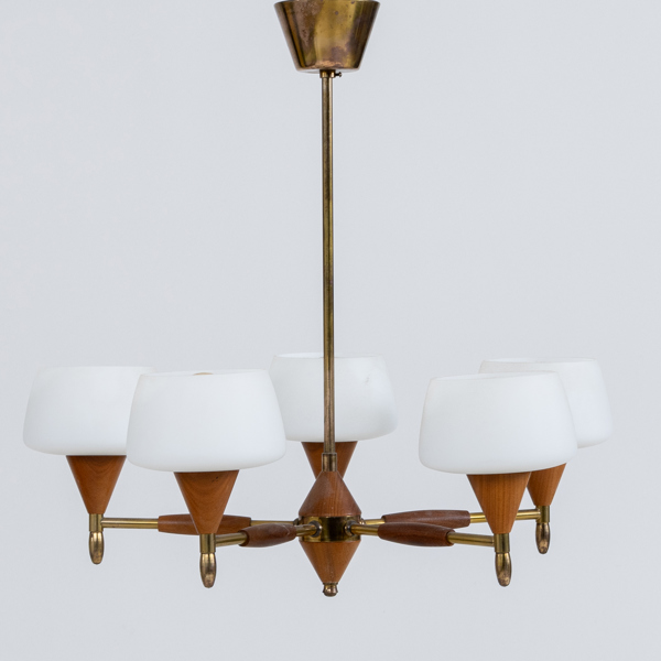 TAKLAMPA, mässing och teak, 1900-talets mitt