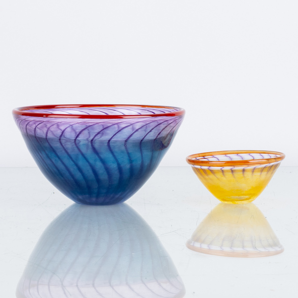 KJELL ENGMAN, skålar, 2 st, glas, "Bon Bon", Kosta Boda, signerade