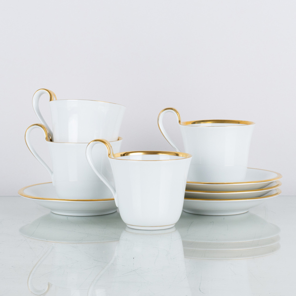 SIGVARD BERNADOTTE, 4 st tekoppar med fat, "Golden sun", Bing & Gröndahl, Danmark