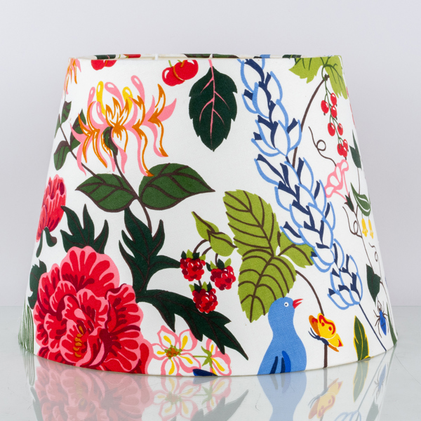 LAMPSKÄRM, textil, "Morfars Trädgårds", Cecilia Hall för Jobs Handtryck 