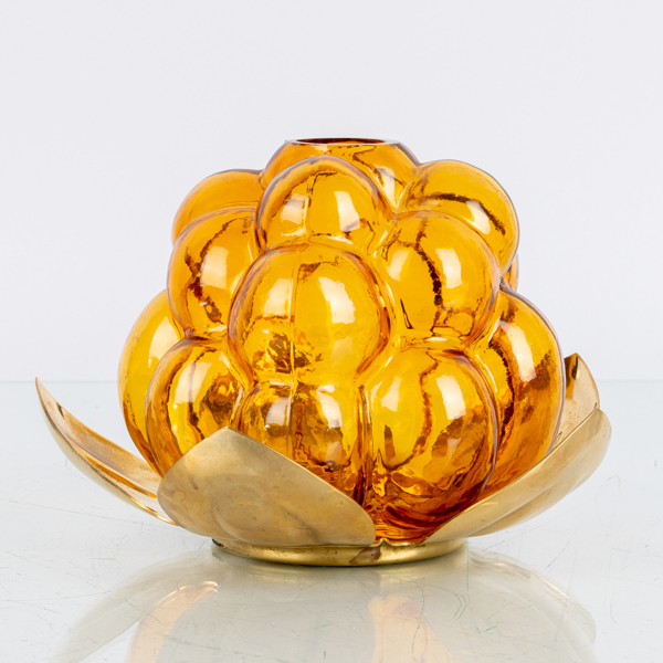 GUNNAR MUSKOS, ljuslykta, glas och mässing, "Hjortron", Trollheden Design, 1900-talets andra hälft