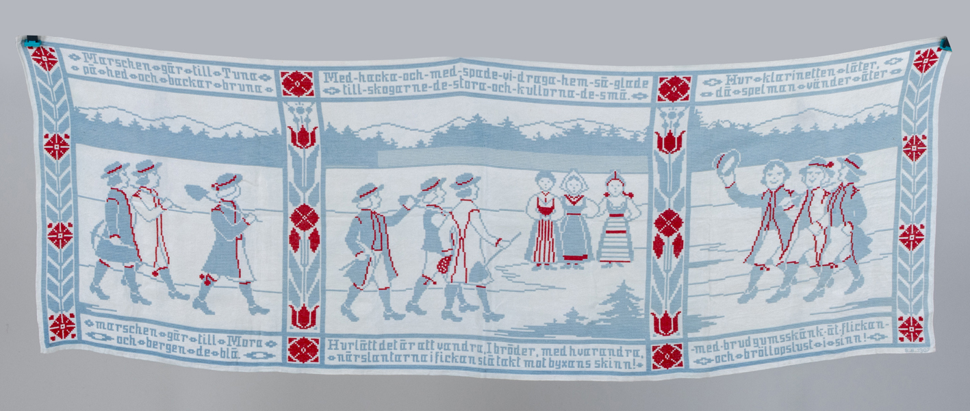 VÄGGBONAD, textil, monogramsignerad SH samt daterad 1907