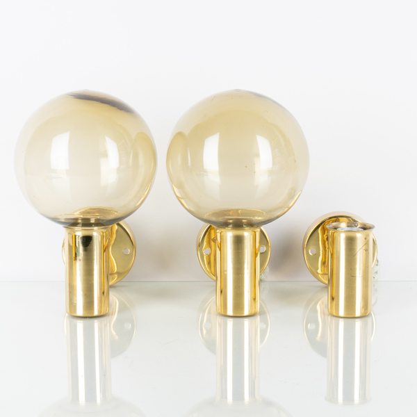 HANS-AGNE JAKOBSSON, 3 st, vägglampor, mässing, "v 149", Hans-Agne Jakobsson AB, Markaryd, etikettmärkta