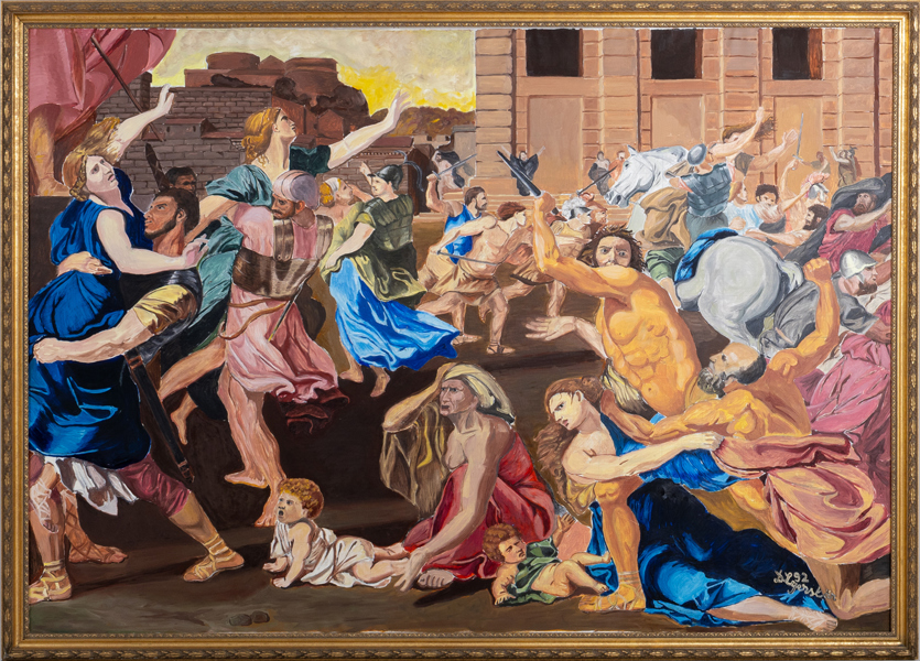 OIDENTIFIERAD KONSTNÄR, olja på duk, otydligt signerad och daterad B Lejennkärr -92, ca 139 x 198 cm