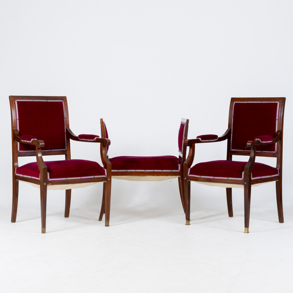 1 PAR KARMSTOLAR OCH BANKETT, empirestil, 1800-/1900-tal