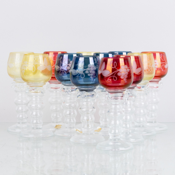 LIKÖRGLAS, 12 st, remmare, glas, Gullaskruf, 1900-talets mitt