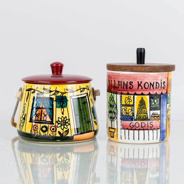 BURKAR, 2 st, porslin, Deco Hälsingborg samt "Kyllans kondis" JIE Grantofta, 1950-tal