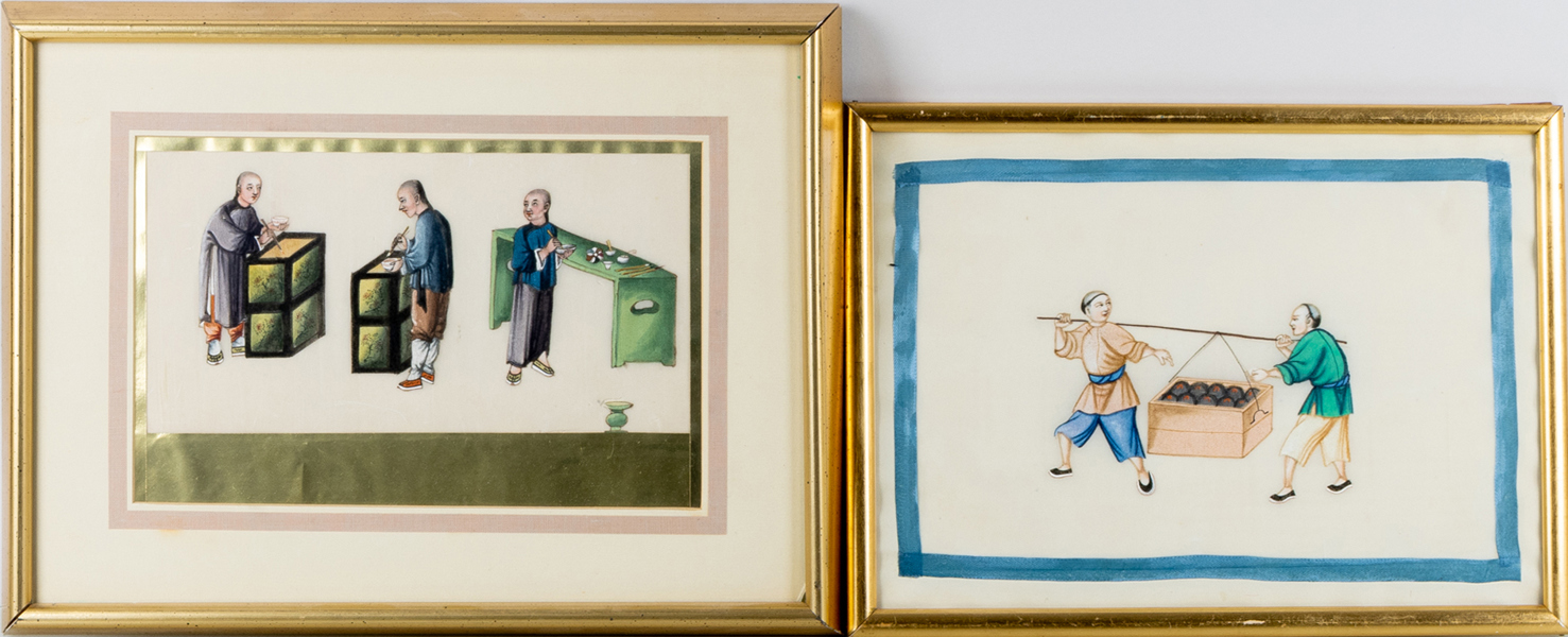 MÅLERI, 2 st, Kina, gouache, rispapper, osignerade, 1800-/1900-tal