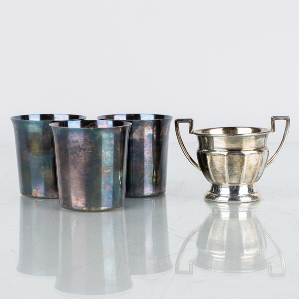 SKÅL SAMT BÄGARE, 3 st, silver, GAB samt Thore Eldh, Ceson, 1900-tal, tot. vikt ca 100 g